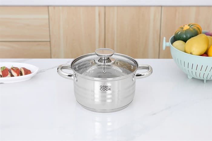 Ảnh Nồi inox 5 đáy nắp kính 18 cm Green Cook GCS243-18IH