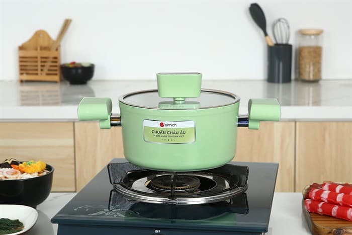 Ảnh Nồi nhôm men sứ chống dính nắp kính 18 cm Elmich Hera II EL-5203GY18