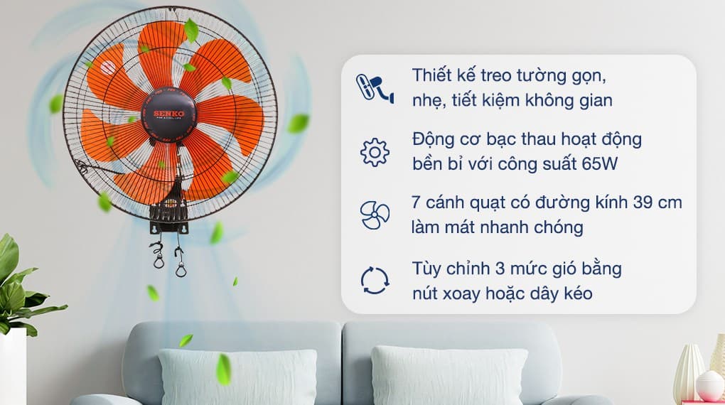 Ảnh Quạt treo tường Senko 7 cánh TC1622 65W