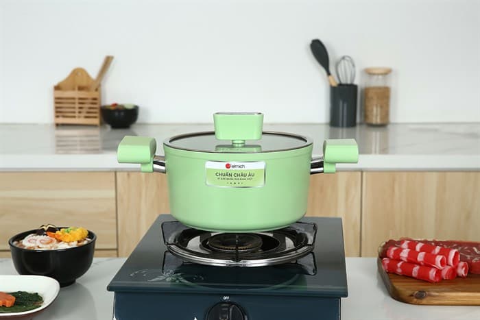 Ảnh Nồi nhôm men sứ chống dính nắp kính 20 cm Elmich Hera II EL-5203GY20