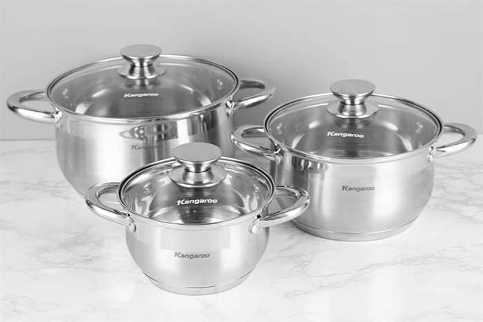 Ảnh Bộ 3 nồi inox 5 đáy nắp kính Kangaroo KG878