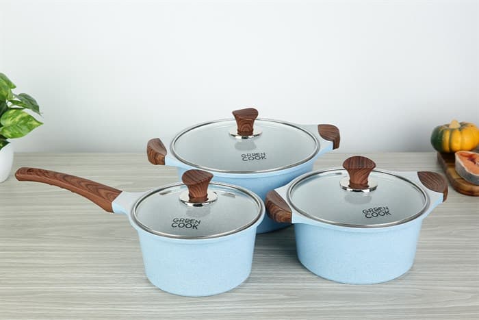 Ảnh Bộ 3 cái nồi quánh Ceramic nắp kính Green Cook GCS22-T1
