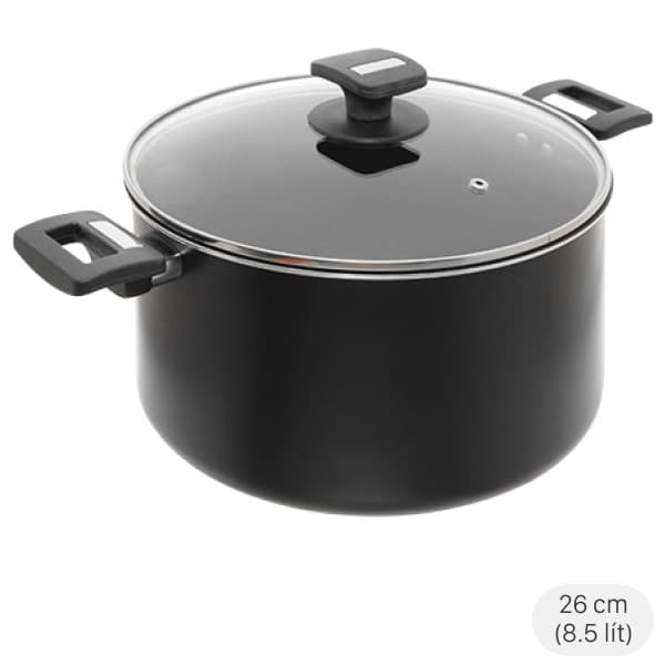 Nồi nhôm chống dính nắp kính 26 cm Delites NCDE003-26