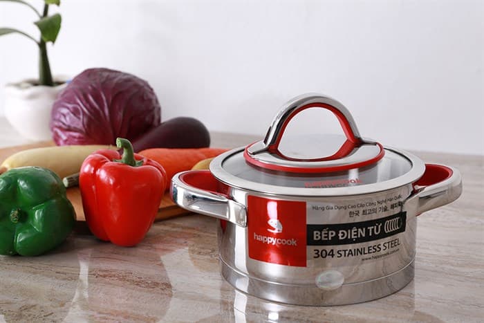 Ảnh Nồi inox 3 đáy nắp kính 16 cm Happycook HC-16AR