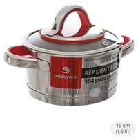 Nồi inox 3 đáy nắp kính 16 cm Happycook HC-16AR