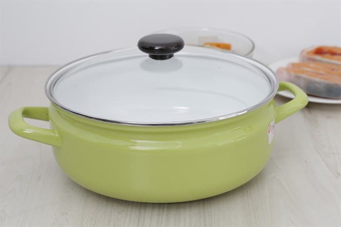 Ảnh Nồi lẩu thép Nippon tráng men nắp kính 27 cm Fujihoro YAV-27HD.LG