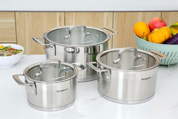 Ảnh Bộ 3 nồi inox 5 đáy nắp kính Kangaroo KG2IP3S5