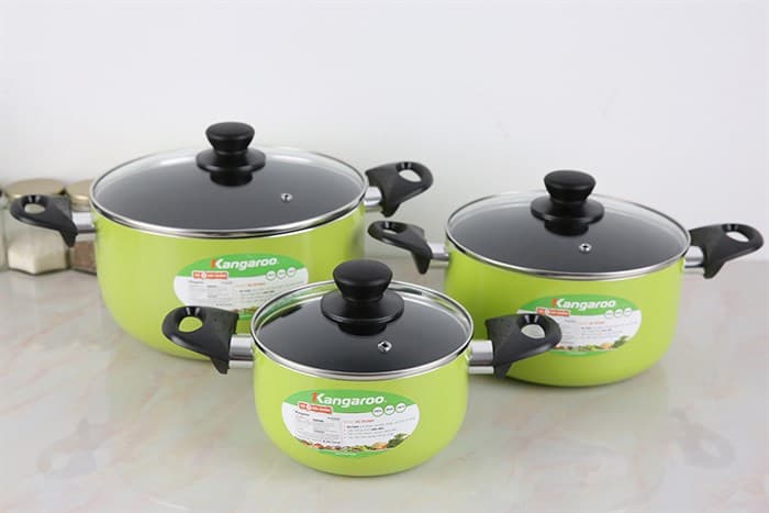 Ảnh Bộ 3 nồi nhôm chống dính nắp kính Kangaroo KG993MX