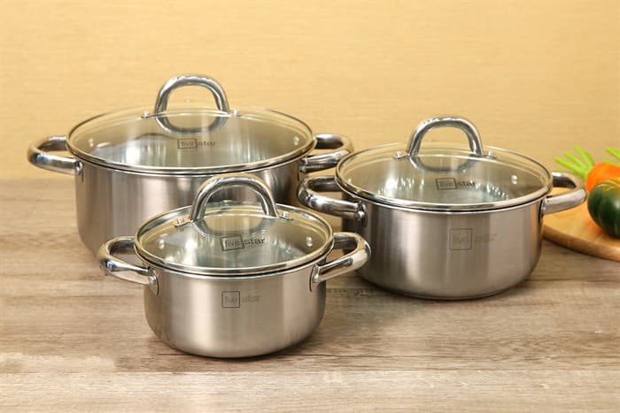 Ảnh Bộ 3 nồi inox 3 đáy nắp kính Fivestar FSB3IN004