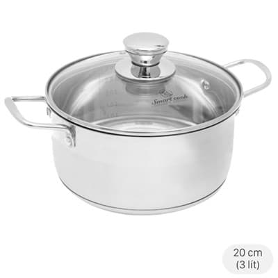 Nồi inox 3 đáy nắp kiếng 20 cm Smartcook SM2401MN