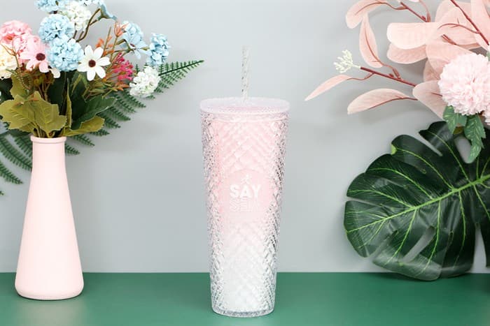 Ảnh Ly nhựa 2 lớp kèm ống hút 750 ml DMX K750PP53C Hồng nhạt