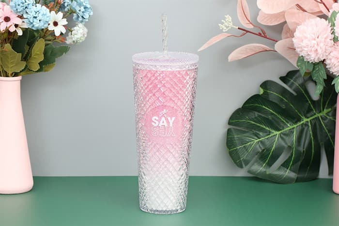 Ảnh Ly nhựa 2 lớp kèm ống hút 750 ml DMX K750PP53C Hồng