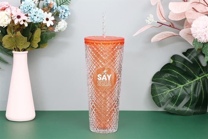 Ảnh Ly nhựa 2 lớp kèm ống hút 750 ml DMX K750PP53C Cam