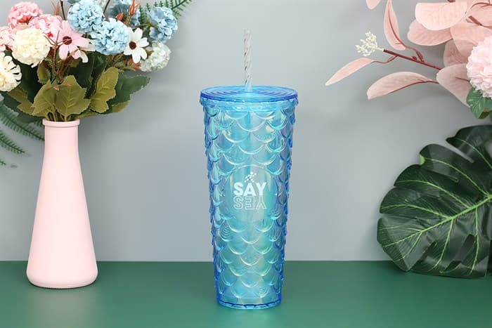 Ảnh Ly nhựa 2 lớp kèm ống hút 700 ml DMX K700PP59 Xanh dương