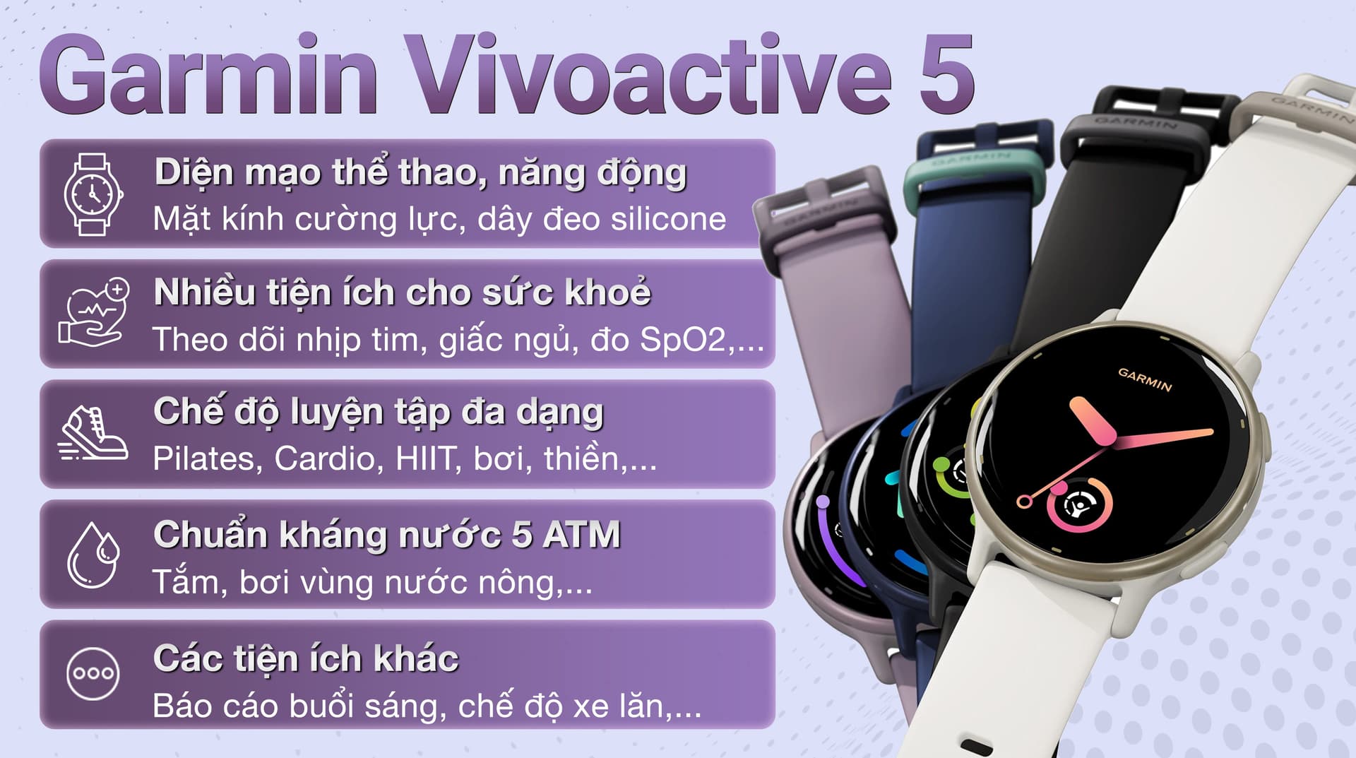 Ảnh Đồng hồ thông minh Garmin Vivoactive 5 42.2mm dây silicone