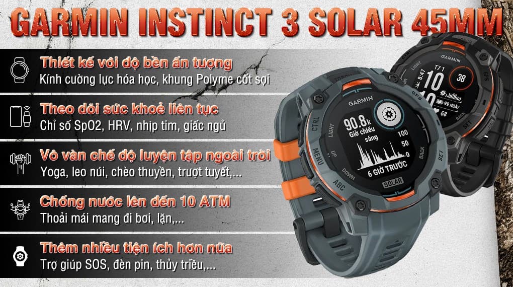 Ảnh Đồng hồ thông minh Garmin Instinct 3 Solar 45mm