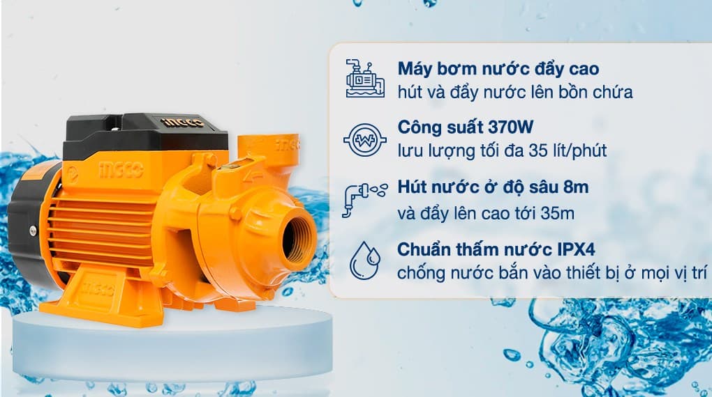 Ảnh Máy bơm nước đẩy cao Ingco VPM3708 370W
