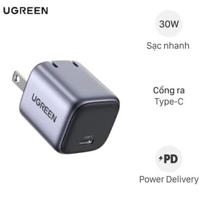 Adapter Sạc Type C PD GaN 30W Ugreen Nexode 90901