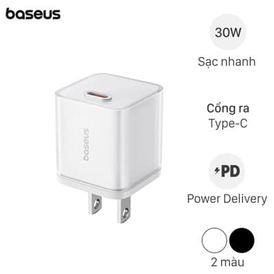 Adapter Sạc Type C PD GaN5S 30W Baseus CCGAN30S5-S