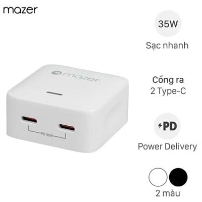 Adapter Sạc 2 cổng Type C PD GaN 35W Mazer GAN35US