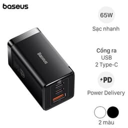 Bộ Adapter Sạc 3 cổng USB Type C PD QC 3.0 GaN5 kèm Cáp Type C - Type C 1m 65W Baseus CCGAN65S5