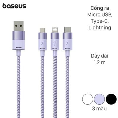 Cáp 3 đầu Lightning Type C Micro 1.2m Baseus StarSpeed CB000030