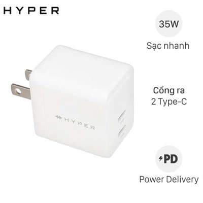 Adapter Sạc 2 cổng Type C PD QC3.0 GaN 35W HyperJuice HJG35NA