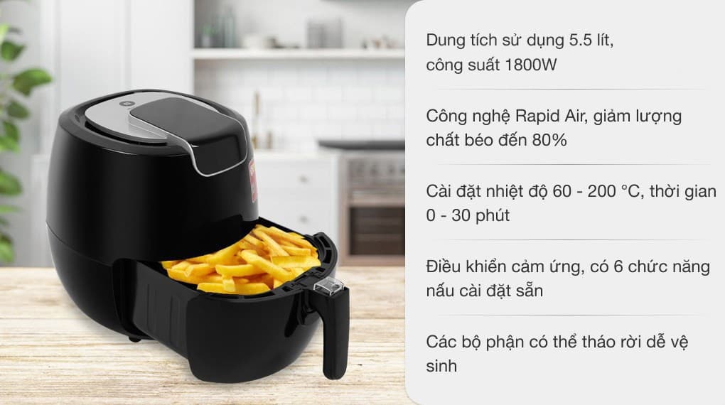 Ảnh Nồi chiên không dầu Mishio MK-165 5.5 lít