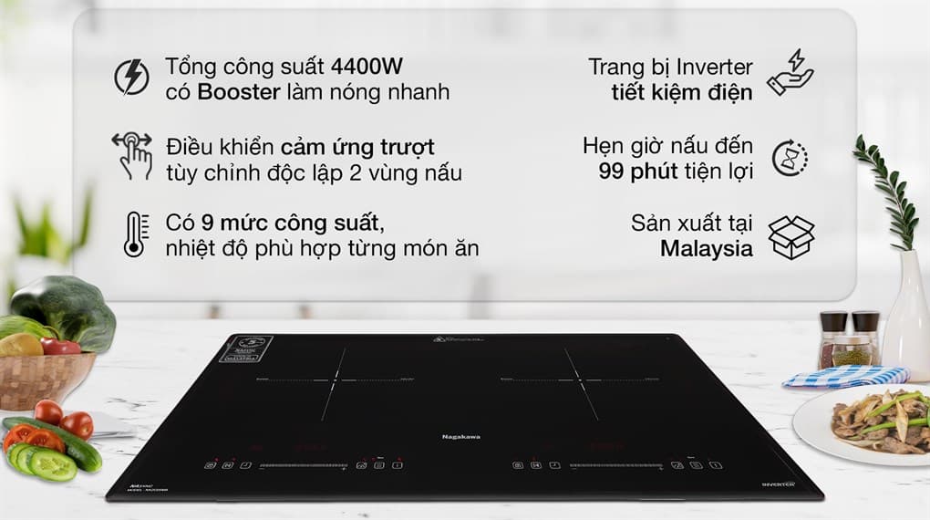 Ảnh Bếp từ đôi lắp âm Nagakawa NK2C05MB