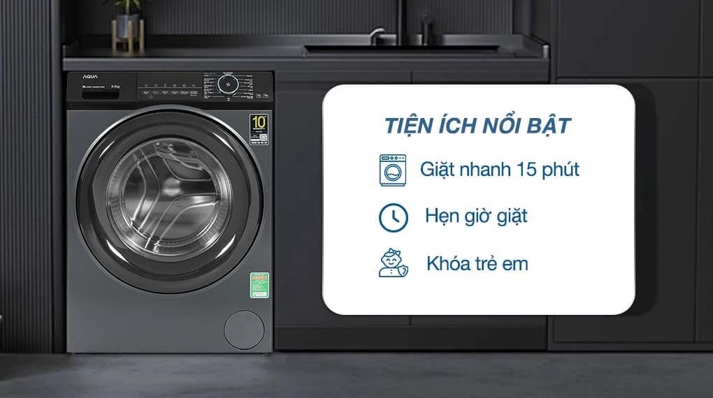 Ảnh Máy giặt lồng ngang Aqua Inverter 8.5Kg AQD-A852J.BK