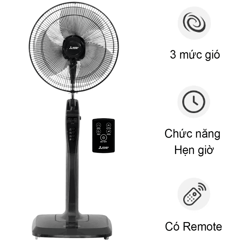 Quạt cây Mitsubishi LV16RB CY-GY-xám đậm- điều khiển- Thailand