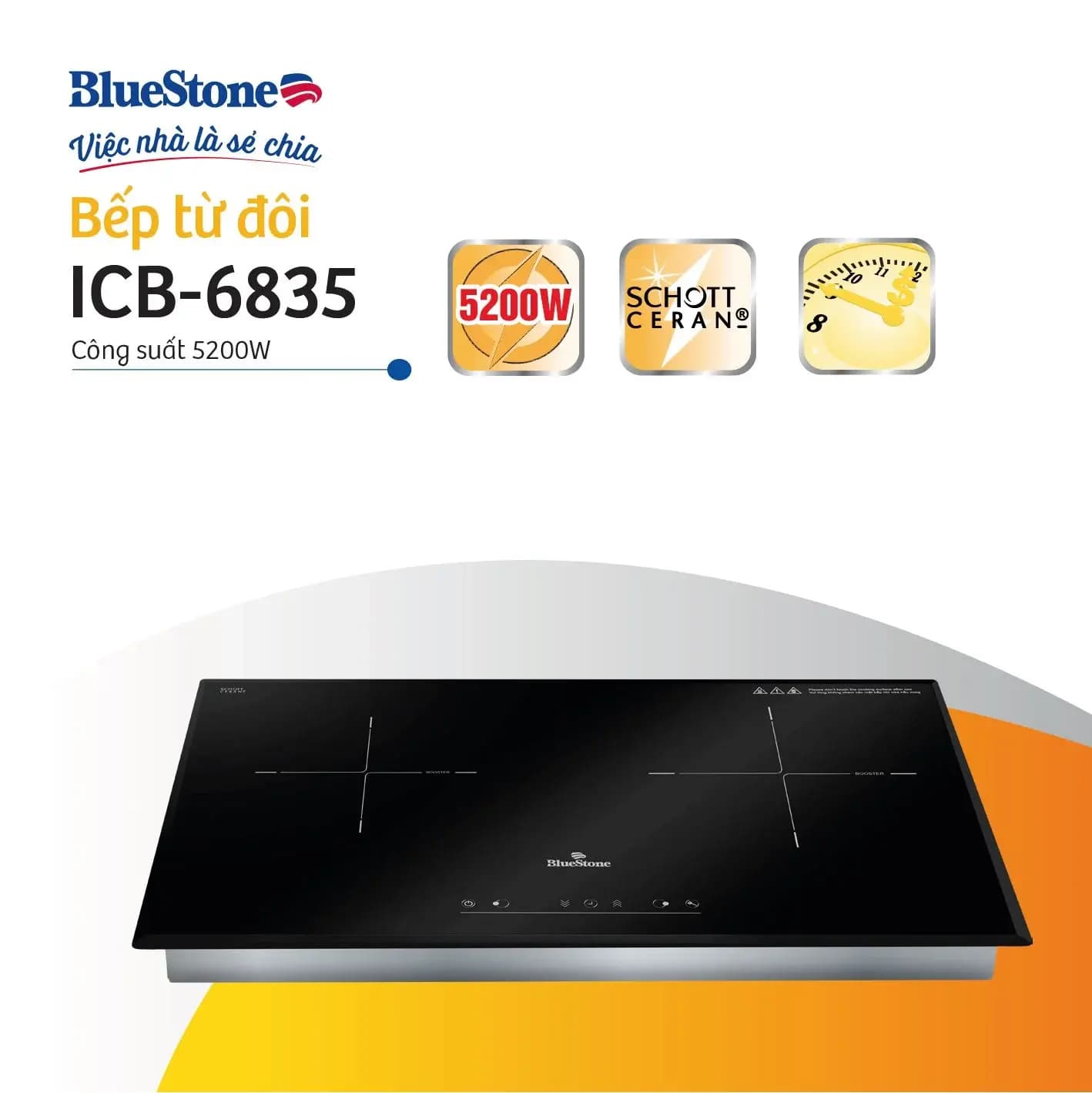 Ảnh Bếp từ đôi Bluestone ICB-6835 (3200W)