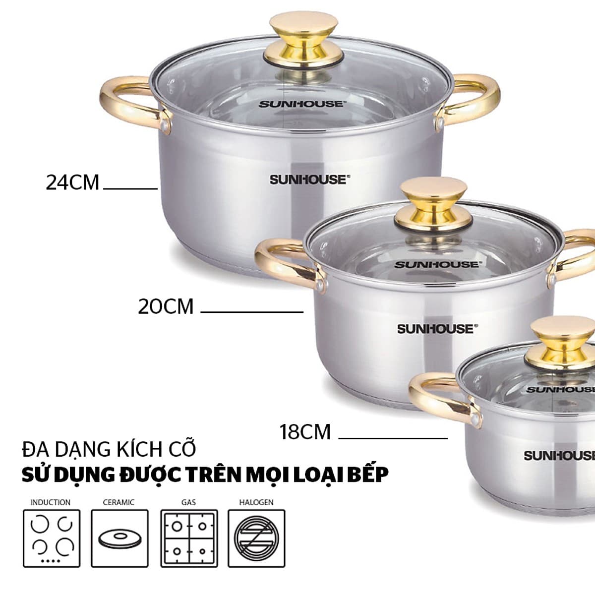 Ảnh Bộ nồi inox 5 đáy Sunhouse SH781