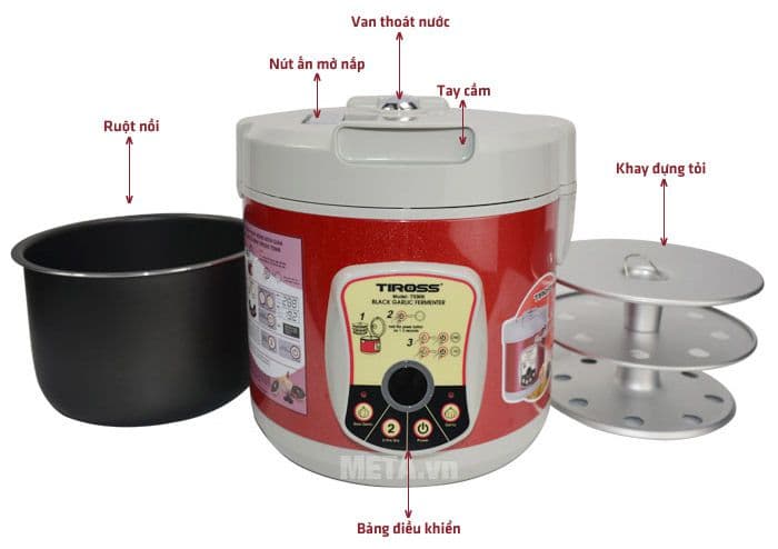 Ảnh Máy làm tỏi đen TIROSS TS906, 90W (Màu đỏ mận)