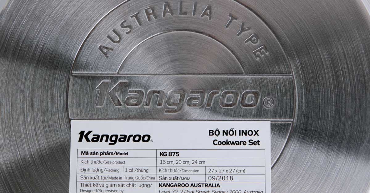Ảnh Bộ nồi Inox 3 chiếc nắp kính Kangaroo KG875