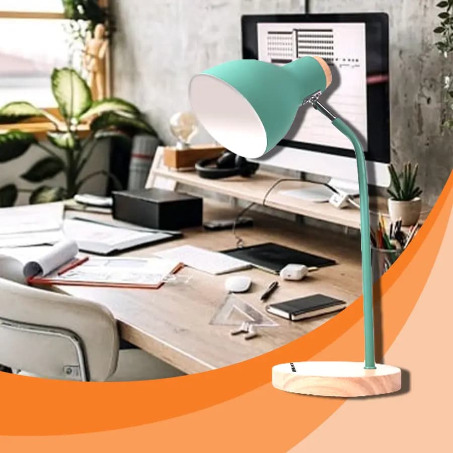 Ảnh Đèn bàn Nanoco E27, đế gỗ, màu xanh lá NDKC03WG
