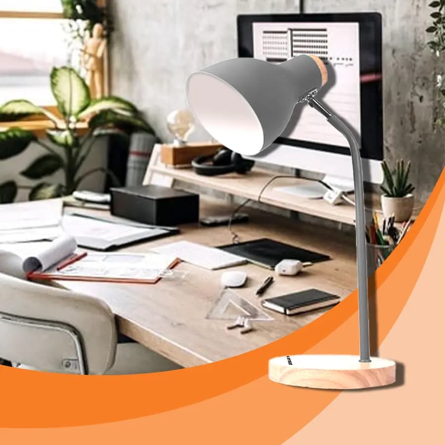 Ảnh Đèn bàn Nanoco E27, đế gỗ, màu xám NDKC03WGY
