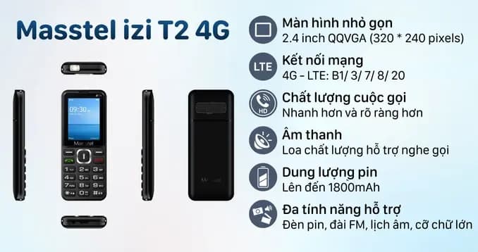 Ảnh Điện thoại Masstel IZI T2 4G Đen (Black)