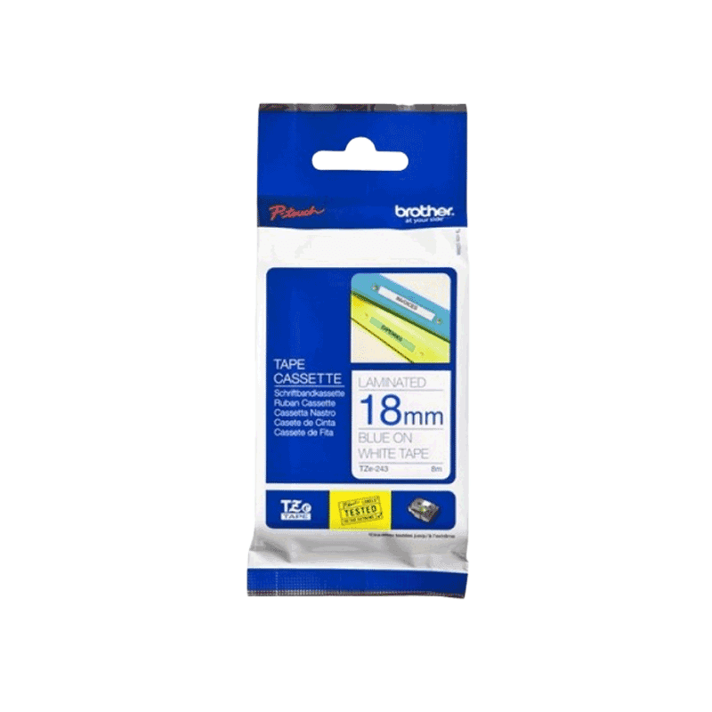 Nhãn In Tiêu Chuẩn TZE Brother TZe-243 Chữ Xanh Trên Nền Trắng (18mm)-Blue on White