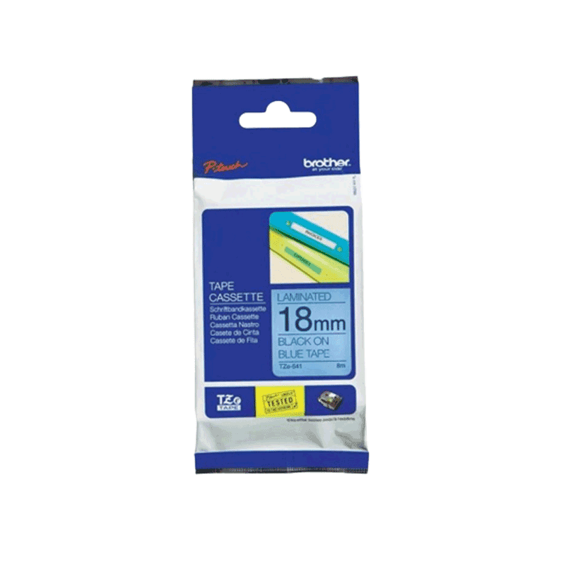 Nhãn In Tiêu Chuẩn TZE Brother TZe-541 Chữ Đen Trên Nền Xanh (18mm)-Black on Blue