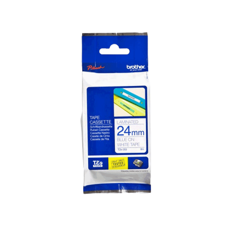 Ảnh Nhãn In Tiêu Chuẩn TZE Brother TZe-253 Chữ Xanh Trên Nền Trắng (24mm)-Blue on White