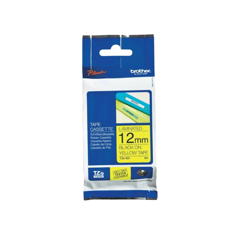 Ảnh Nhãn In Tiêu Chuẩn TZE Brother TZe-631 Chữ Đen Trên Nền Vàng (12mm)-Black on Yellow