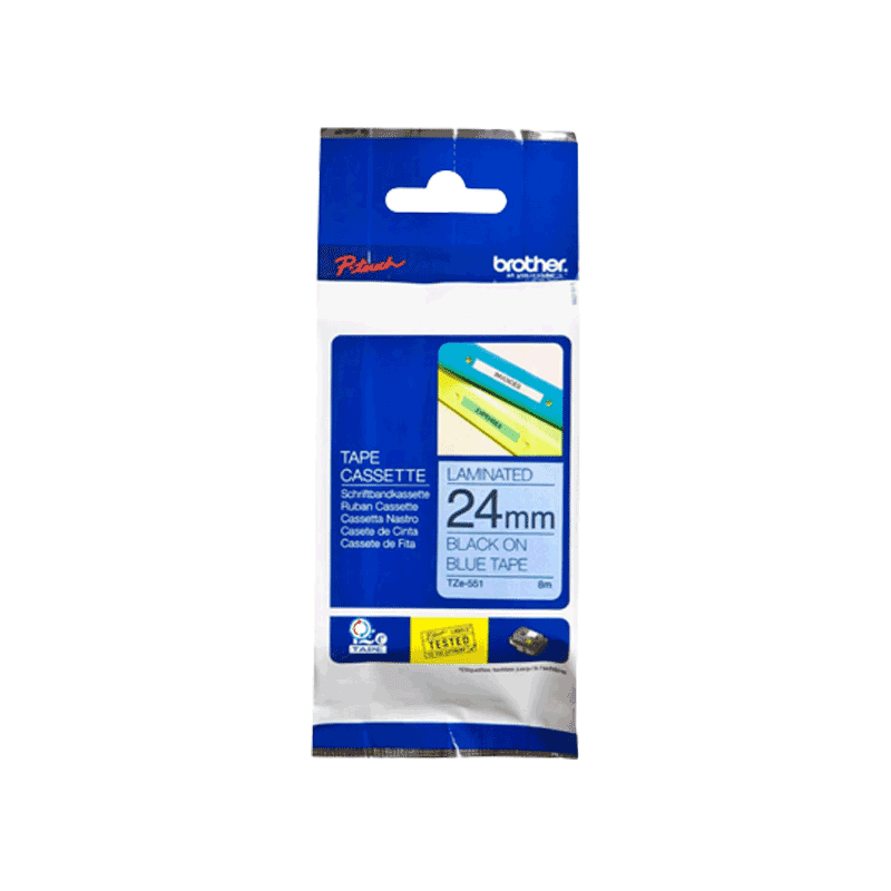 Nhãn In Tiêu Chuẩn TZE Brother TZe-551 Chữ Đen Trên Nền Xanh (24mm)-Black on Blue
