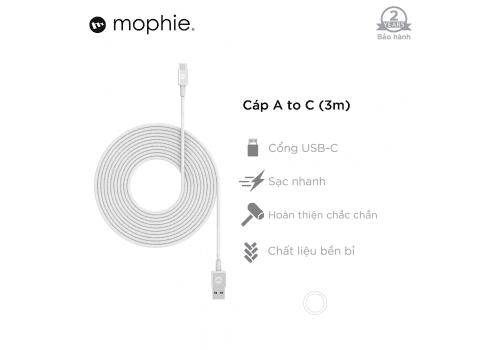 Ảnh Cáp USB-A to USB-C mophie 3M - White - 409903207