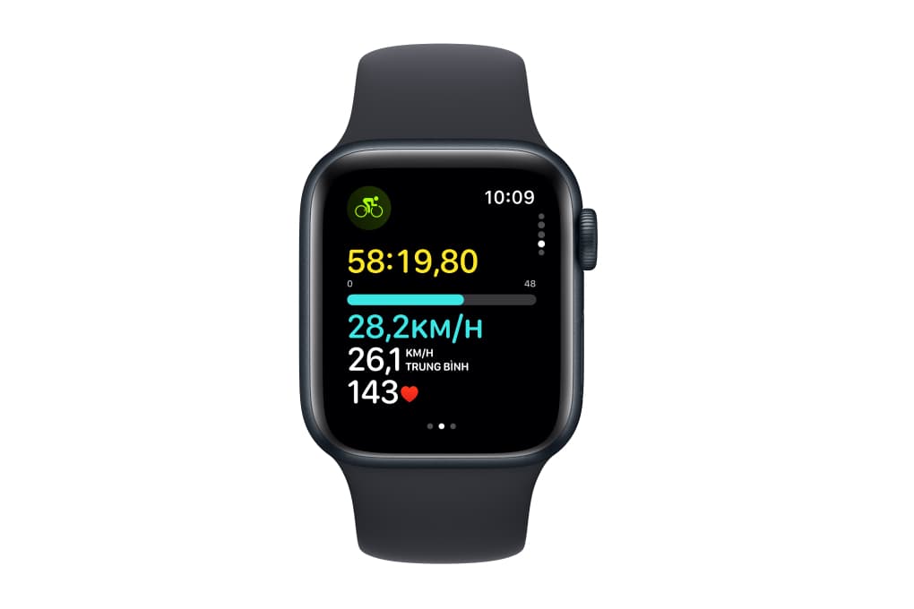 Ảnh Apple Watch SE 2023 GPS 44mm viền nhôm dây silicone màu đen midnight MRE73SA/A