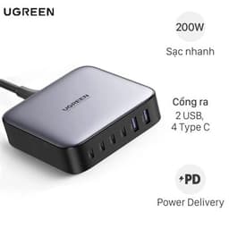 Adapter Sạc 6 cổng USB Type C PD QC 3.0 GaN 200W Ugreen 40913