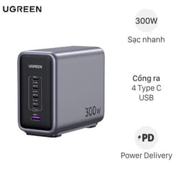 Bộ Adapter Sạc 5 cổng Type C PD QC 3.0 GaN 300W kèm Cáp Type C - Type C 1m Ugreen Nexode 90903B
