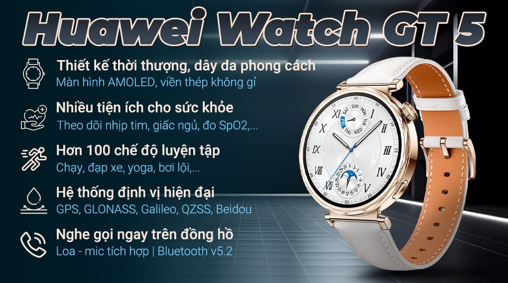 Ảnh Đồng hồ thông minh Huawei Watch GT 5 41mm viền thép dây da