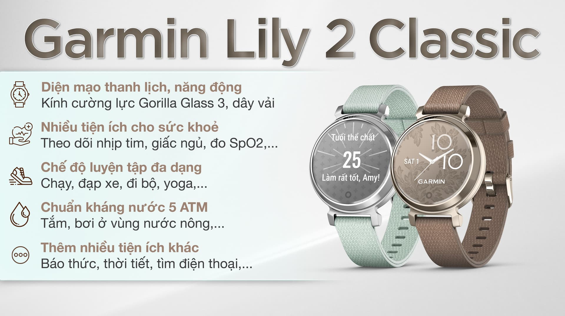 Ảnh Đồng hồ thông minh Garmin Lily 2 Classic 34mm dây vải