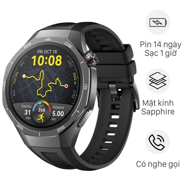 Đồng hồ thông minh Huawei Watch GT 5 Pro 46mm viền Titanium dây cao su